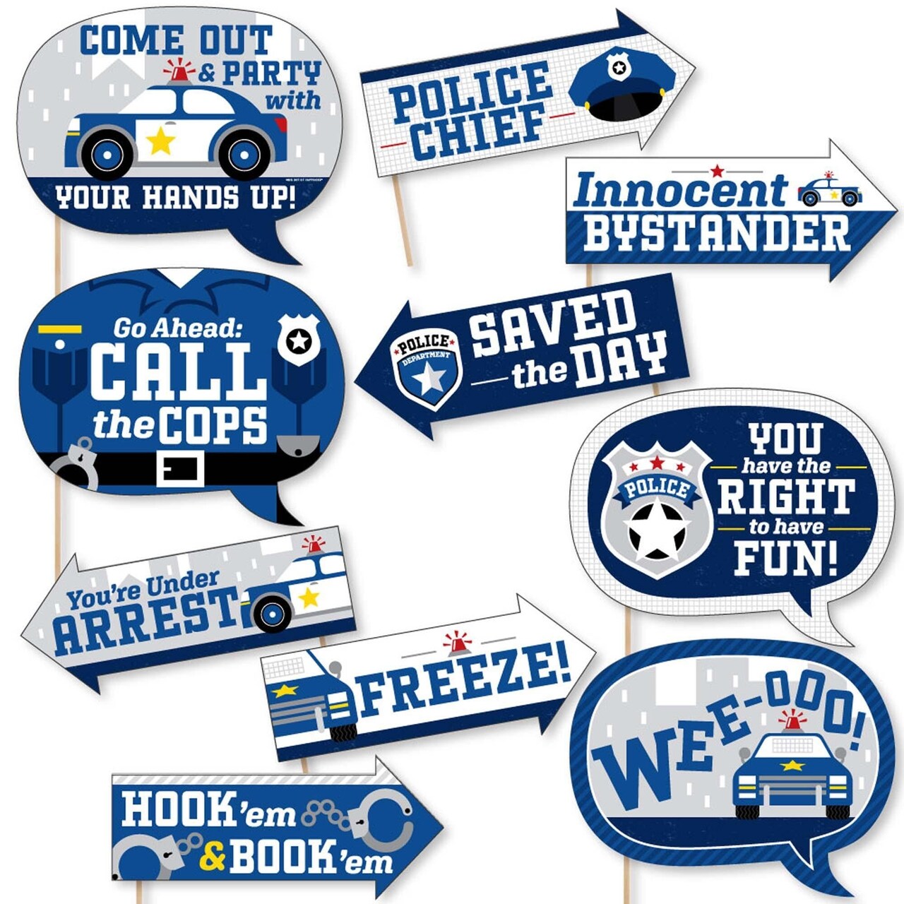 Big Dot of Happiness Funny Calling All Units - Police - Cop Birthday Party or Baby Shower Photo Booth Props Kit - 10 Piece